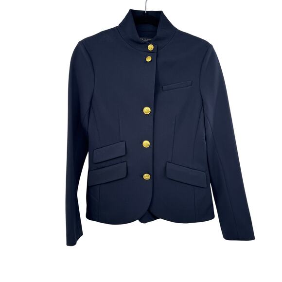 Rag & Bone Slade Blazer Ponte‎ Navy Blue Salute w/Gold Buttons Size 4 - Picture 5 of 13